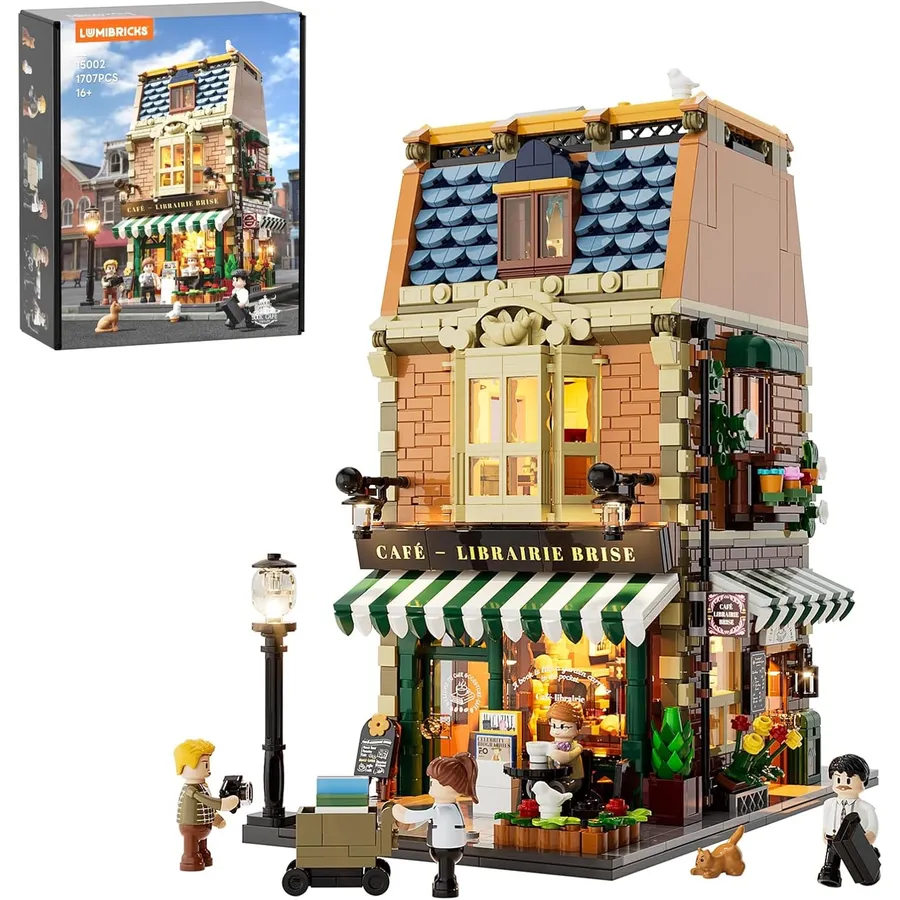 LUMIBRICKS Book Café - Café librería europeo modular con 10 puntos de luz