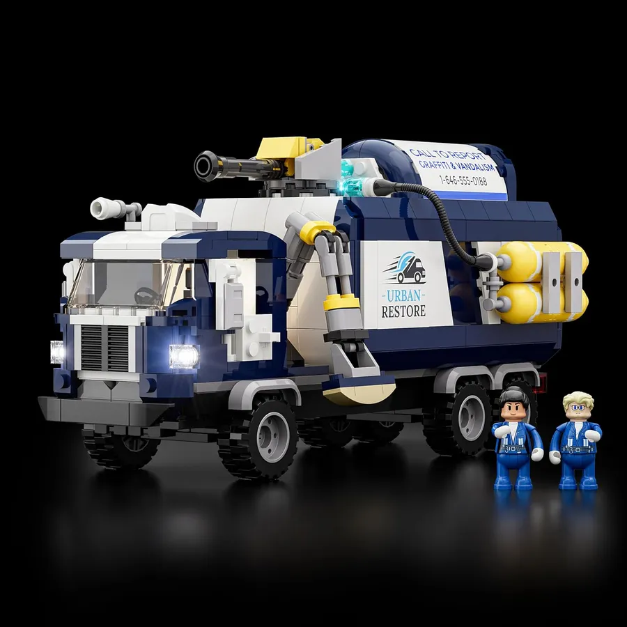 LUMIBRICKS Cleaning Squad - Vehículo de limpieza con brazo robótico y limpiador de alta presión