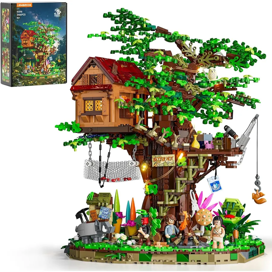 LUMIBRICKS Casa del árbol del explorador - Base de selva con 4 modos de luz