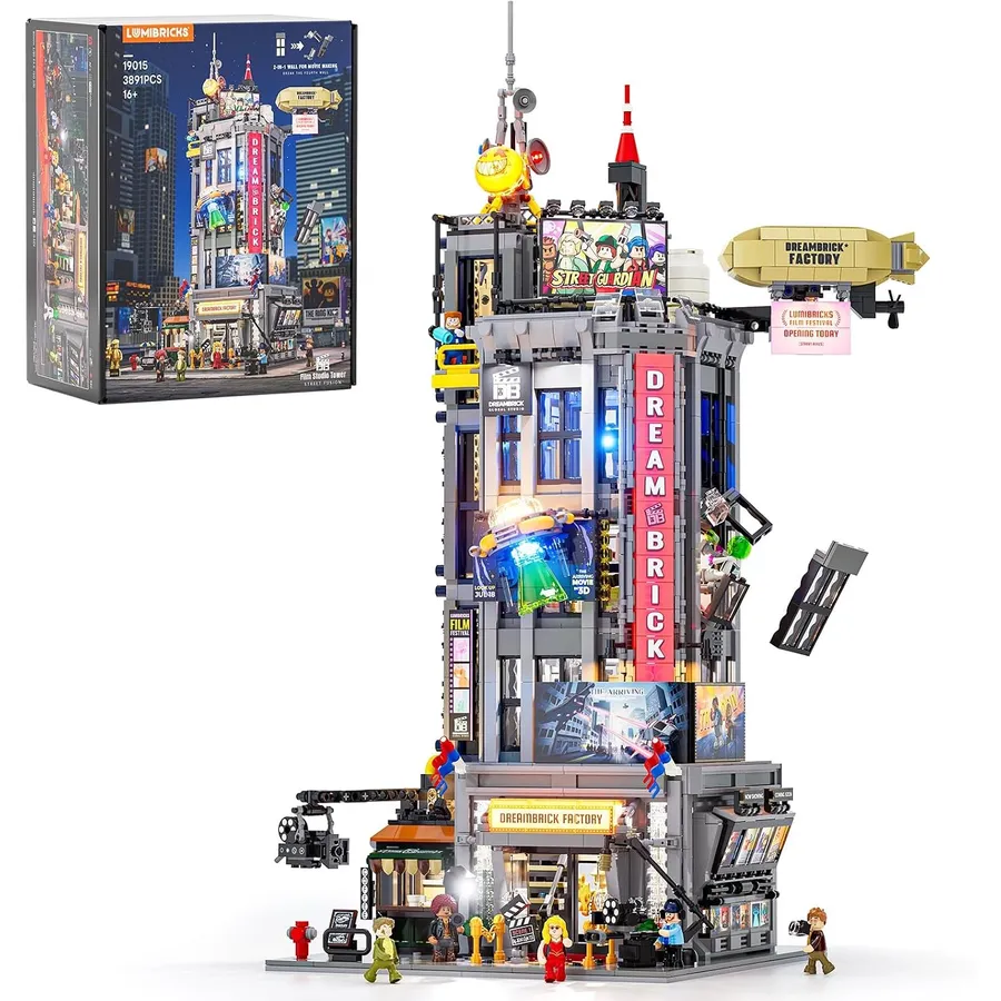LUMIBRICKS Torre de estudio de cine - Rascacielos de 62 cm con 36 puntos de luz
