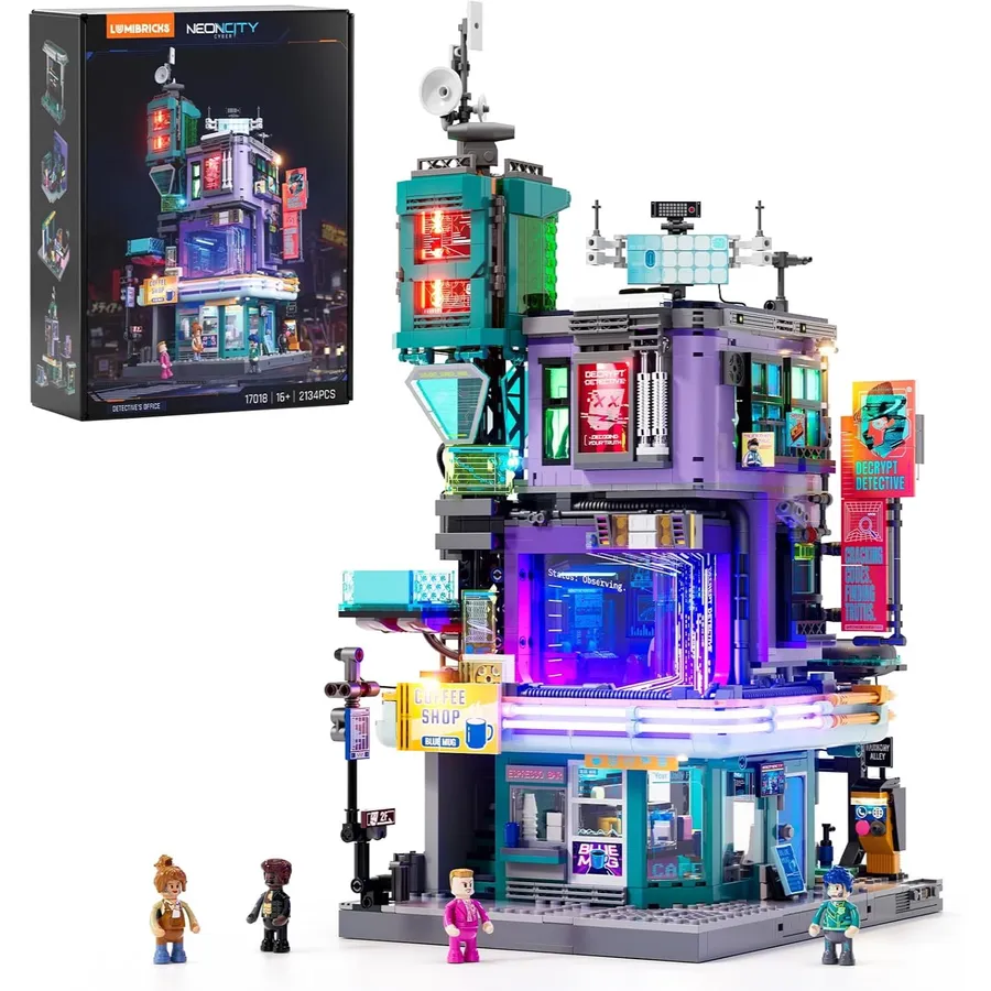 LUMIBRICKS Agencia de detectives - Guarida hacker cyberpunk con café e iluminación LED