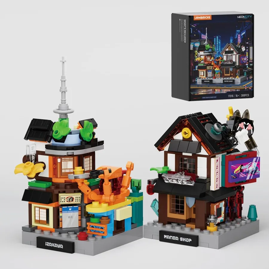 LUMIBRICKS Micro Izakaya & Manga Shop - Mini escena cyberpunk japonesa de 388 piezas