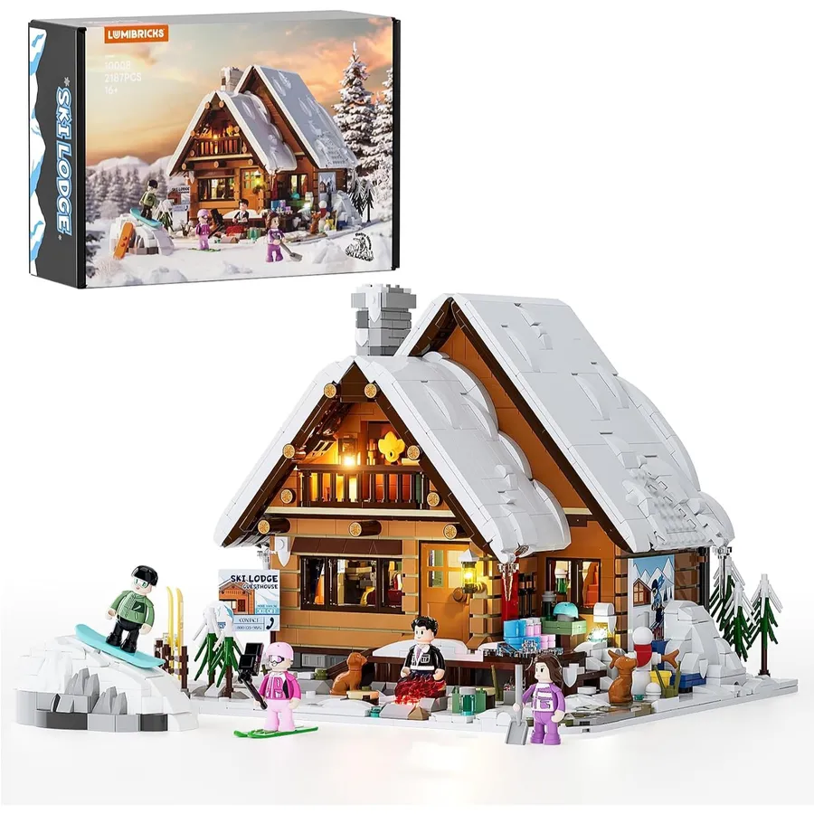 LUMIBRICKS Cabaña de esquí - Chalet alpino nevado con chimenea y 10 puntos de luz