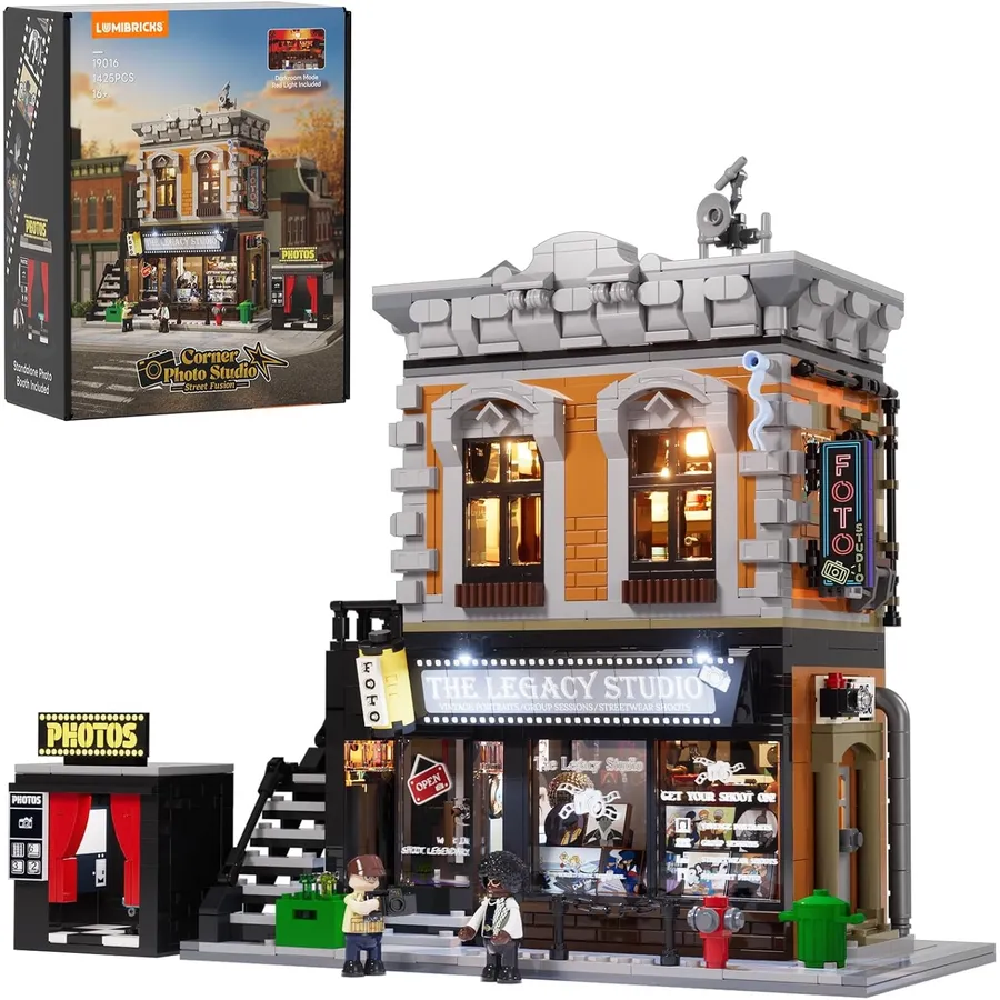 LUMIBRICKS Estudio fotográfico de esquina - Edificio de esquina vintage con flash y cuarto oscuro