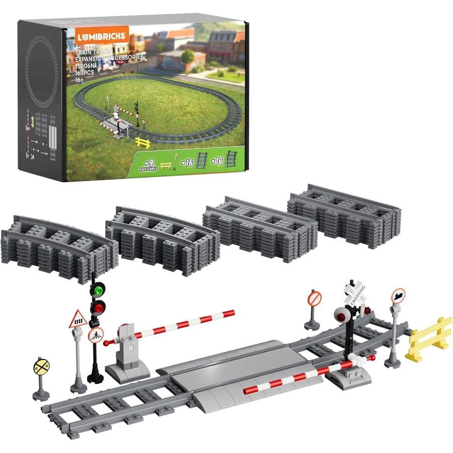 LUMIBRICKS Kit de extensión de vías - 32 vías, andén, barrera y señales