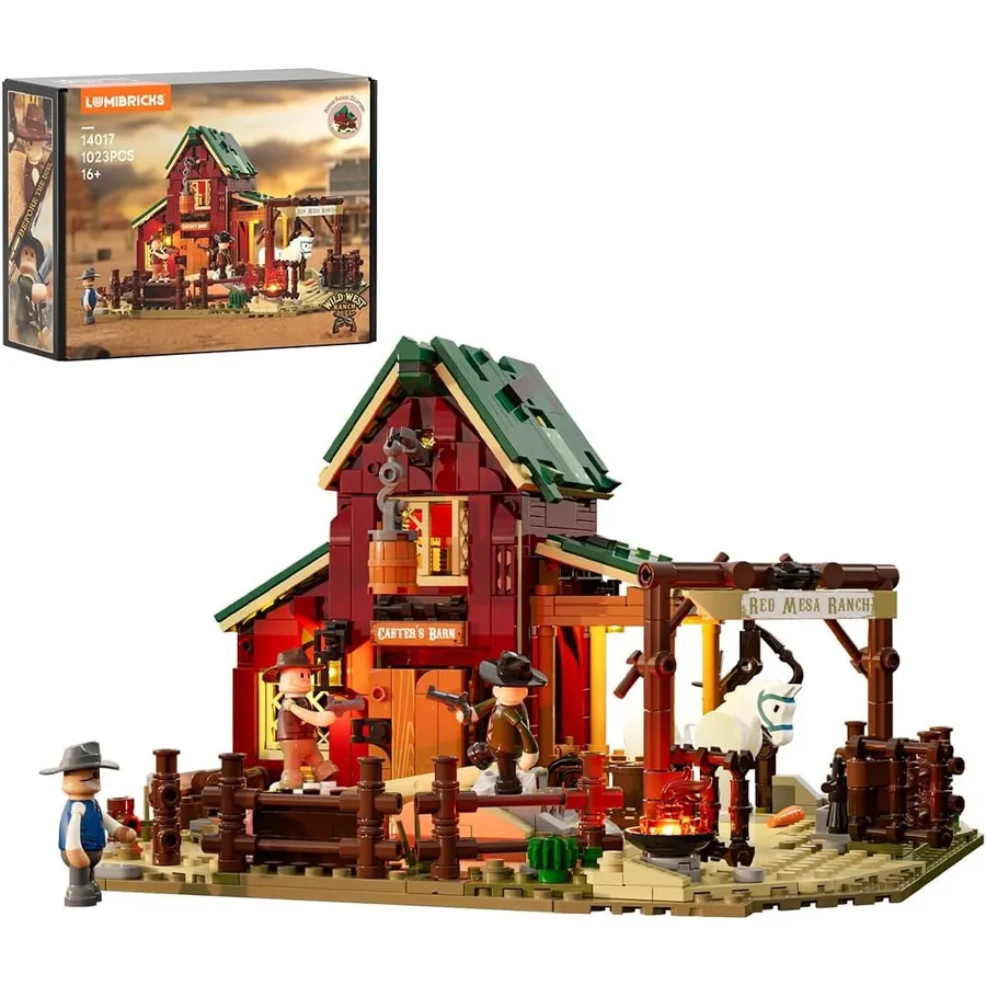 LUMIBRICKS Ranch Duel - Rancho del Oeste con escena de duelo e iluminación LED
