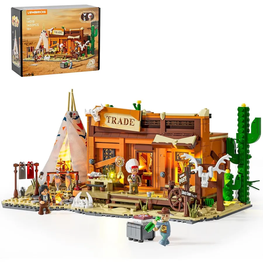LUMIBRICKS Fur Trading Post - Puesto comercial de pieles del Oeste con iluminación LED