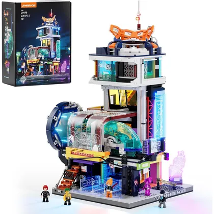LUMIBRICKS Estación de tren flotante - Estación cyberpunk con tren de levitación magnética